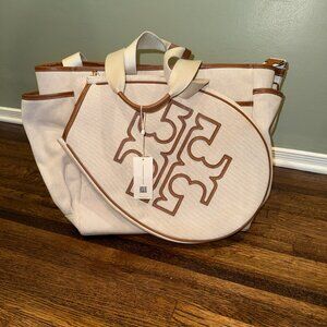 Tory Burch Canvas Tennis Bag with Leather Trim | NWT